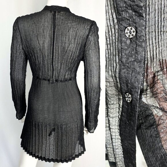 Vintage Melanie Lyne Y2K floral black crinkle gothic ruffle blouse small - Picture 5 of 6